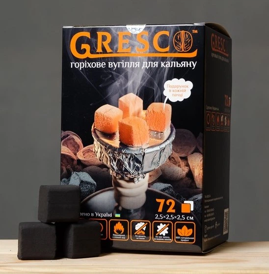 Уголь для кальяна Gresco ореховый в коробке 1кг греско 72 кубика 25х25мм - изображение 5
