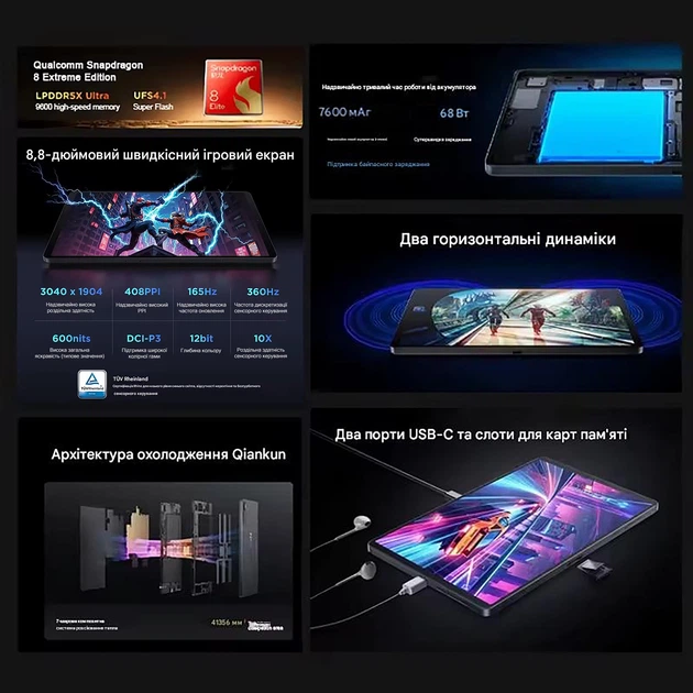 Ігровий планшет Lenovo LEGION Y700 4rd gen 12/256Гб Black - зображення 2