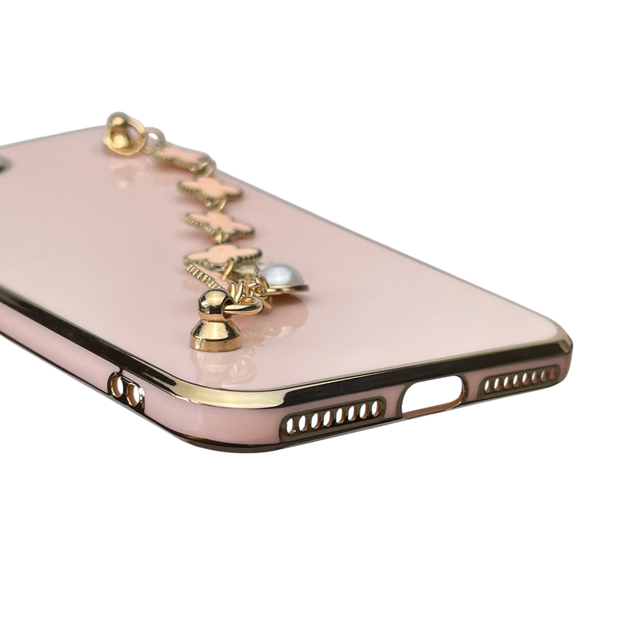 Чохол для телефона Apple iPhone 8 Plus жіночій із ремінцем на подарунок з прикрасами та золотою окантовкою пудровий - Фото 7 Чохол для телефона Apple iPhone 8 Plus жіночій із ремінцем на подарунок з прикрасами та золотою окантовкою пудровий - зображення 7