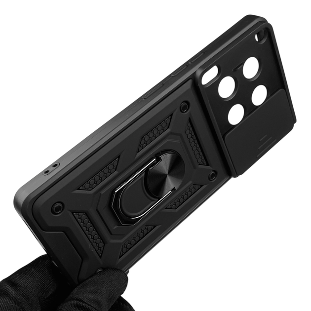 Чехол для Tecno Camon 30 (CL6) бронированный с кольцом-держателем со шторкой чёрный - изображение 4