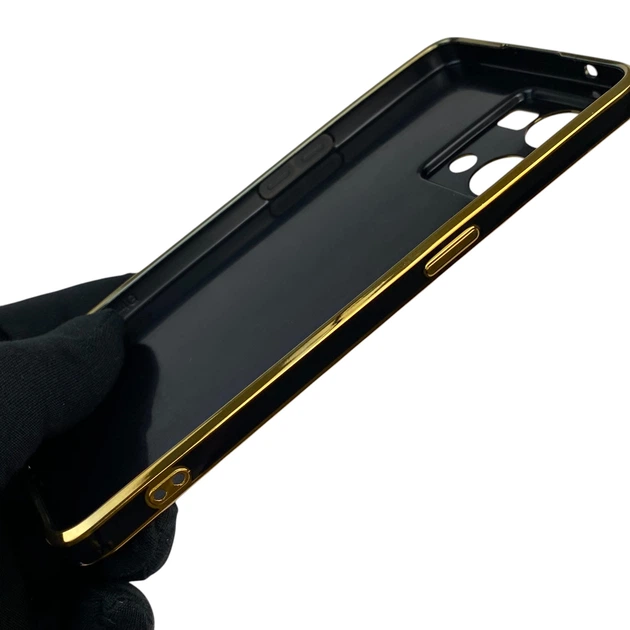 Чохол для Oppo Reno 7 4G глянцевий із захистом камери із золотою окантовкою з кільцем-підставкою чорний - Фото 5 Чохол для Oppo Reno 7 4G глянцевий із захистом камери із золотою окантовкою з кільцем-підставкою чорний - зображення 5