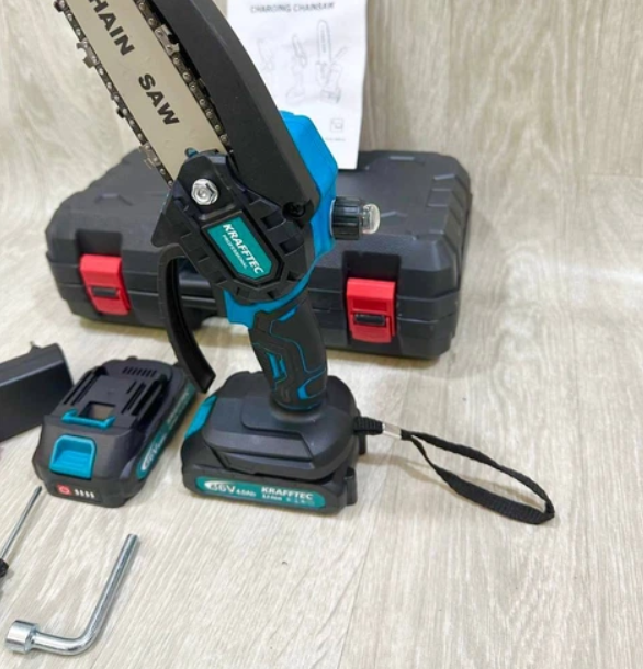 Аккумуляторная мини-пила в кейсеIngco tec 36V 4Ah 1000 Вт 2 аккумулятора , шина 15 см с автоматической смазкой и индикатором заряда Германия - изображение 2