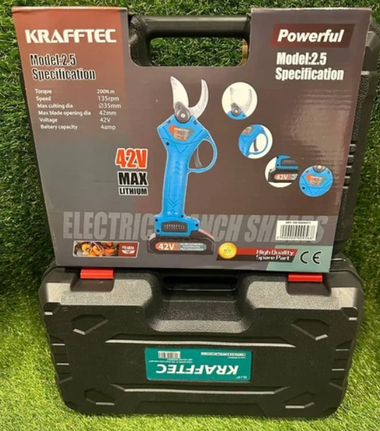 Набір інструментів акумуляторний Krafftec 2в1 36V секатор та ланцюгова мініпила з шиною 15 сантиметрів у кейсі синій - зображення 4