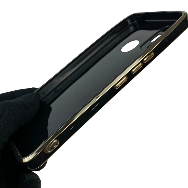 Чехол для Tecno Spark 7 (KF6n) глянцевый с защитой камеры с золотой окантовкой и кольцом MagSafe черный - Фото 6 Чехол для Tecno Spark 7 (KF6n) глянцевый с защитой камеры с золотой окантовкой и кольцом MagSafe черный - изображение 6