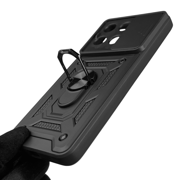Чохол для Motorola G15 броньований з кільцем-тримачем підставкою зі шторкою чорний - зображення 6