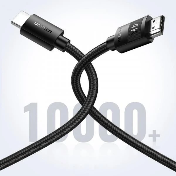 Кабель Ugreen HDMI M - M, 3 м V2.0 Cafule 4K, черный (HD119) - Фото 2 Кабель Ugreen HDMI M - M, 3 м V2.0 Cafule 4K, черный (HD119) - изображение 2