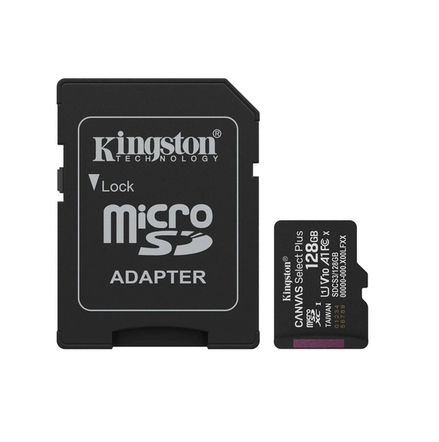 Флеш-накопичувач Kingston microSDHC 128Gb Canvas Select Plus Gen3 class10 A1(R-150Mb/s) (adapter SD) 74120 - Фото 1 Флеш-накопичувач Kingston microSDHC 128Gb Canvas Select Plus Gen3 class10 A1(R-150Mb/s) (adapter SD) 74120 - зображення 1