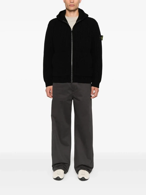 Кардиган в стиле Stone Island Fisherman’s Rib модель 5100069, чёрный, на молнии (SI06001.1L) - изображение 2