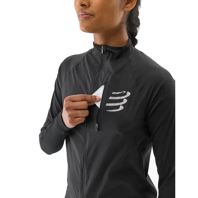 Куртка женская ветровка для бега легкая спортивная ветрозащитная Compressport Hurricane Windproof Jacket Wmn Black S (100078630) - изображение 4