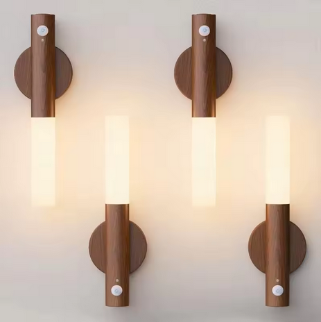 Светильник LED W-52 настенный с датчиком движения, под дерево Induction lamp, аккумуляторная лампа-ночник с теплым светом, магнитным креплением и USB-зарядом, для спальни, коридора, кухни Темное дерево - изображение 7