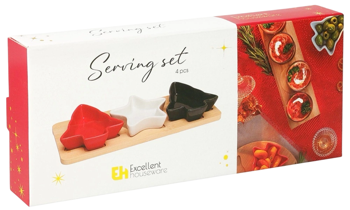 Піалки для закусок Excellent Houseware фарфорові на підносі 4 предмети (8720573039611) - зображення 2