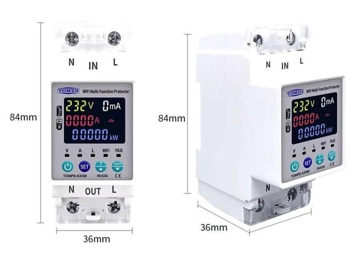 Умный Wi-Fi электросчетчик/реле/автомат TOMZN TOMPD-63WIFI 1P+N 63A с подсветкой экрана 1-фазный - изображение 2