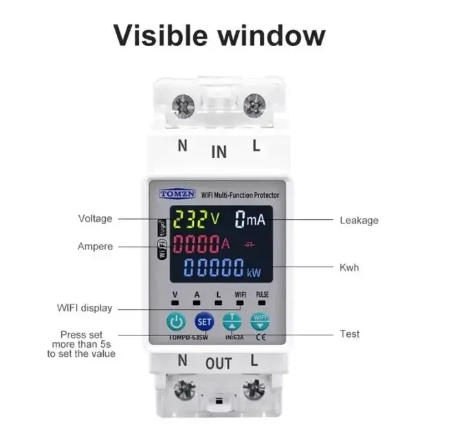 Умный Wi-Fi электросчетчик/реле/автомат TOMZN TOMPD-63WIFI 1P+N 63A с подсветкой экрана 1-фазный - изображение 4