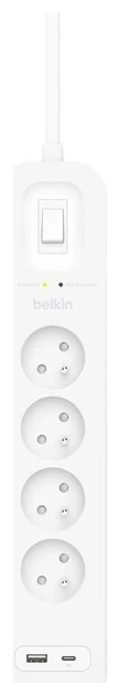 Listwa zasilająca Belkin SurgePlus 525J 4-port + 1 x USB-A +1 x USB-C 2 m White (SRB001ca2M) - obraz 2