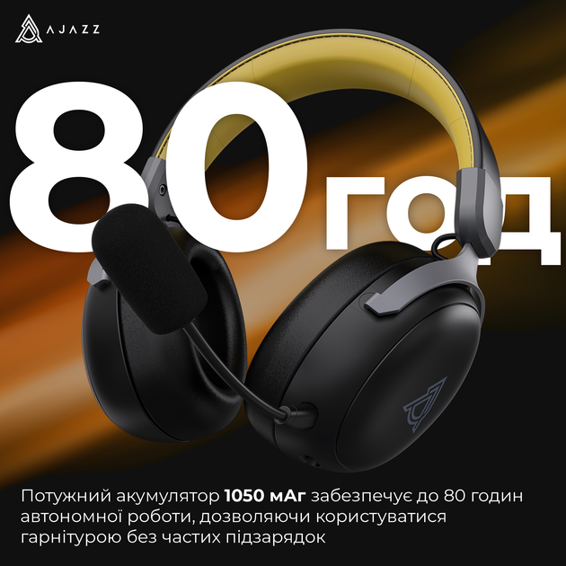 Бездротова ігрова гарнітура Ajazz AHM08 MAX Black Gray Yellow (AHM08-MAX-BGY) - Фото 10 Бездротова ігрова гарнітура Ajazz AHM08 MAX Black Gray Yellow (AHM08-MAX-BGY) - зображення 10
