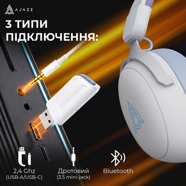 Навушники Ajazz AHM08 MAX 3-Mode White (AHM08-MAX-PWB) - изображение 7