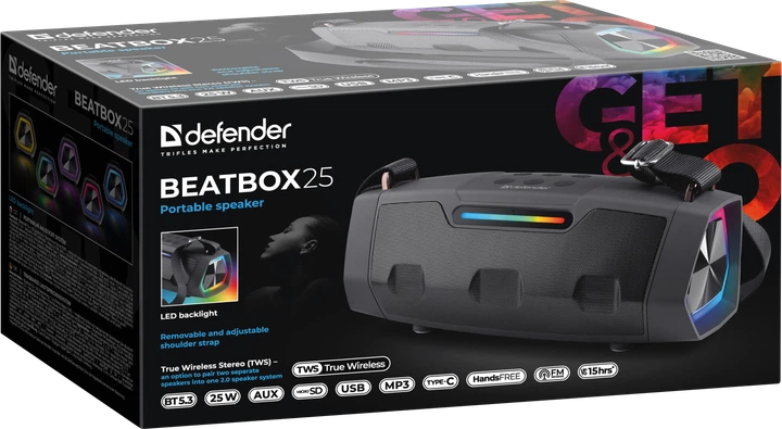 Przenośny głośnik Defender Beatbox 25 25W Led TWS Bluetooth Black (4745090826807) - obraz 13