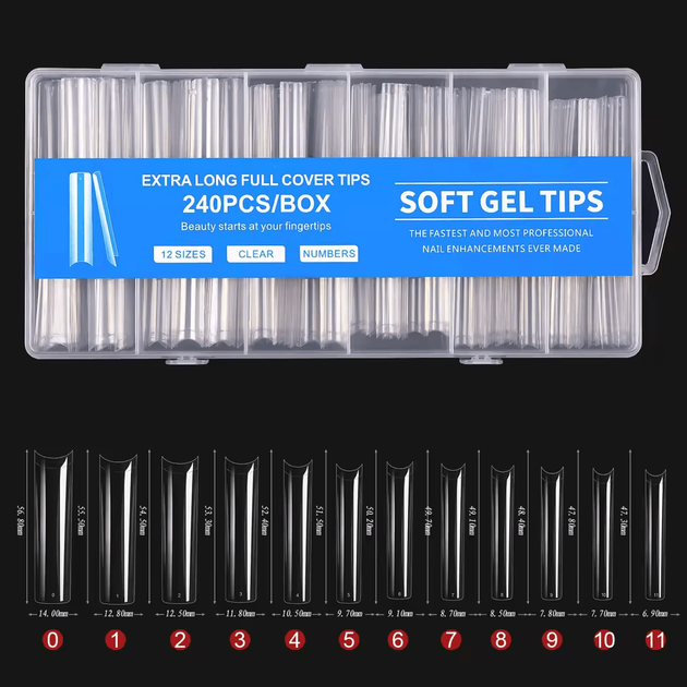 Гелевые типсы прозрачные Soft Gel Tips Blue 240 шт - изображение 2