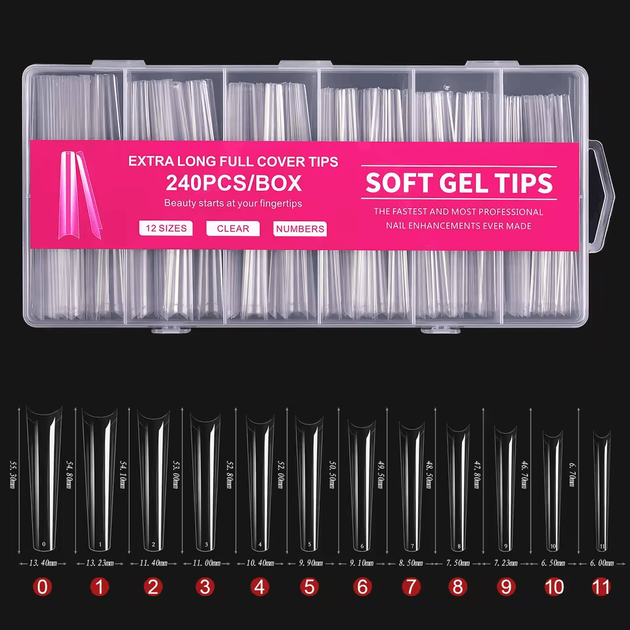 Гелевые типсы прозрачные Soft Gel Tips Raspberry 240 шт - Фото 2 Гелевые типсы прозрачные Soft Gel Tips Raspberry 240 шт - изображение 2