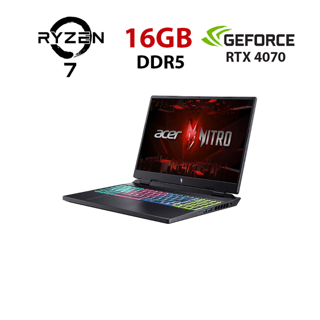 Ігровий ноутбук Acer Nitro 16 AN16-41-R0ZY / 16" (2560x1600) IPS / AMD Ryzen 7 7735HS (8 (16) ядер по 3,2 - 4,75 ГГц) / 16 ГБ DDR5 / 480 ГБ SSD NVMe / nVidia GeForce RTX 4070, 8 ГБ GDDR6, 128-bit / WebCam б/в - Фото 1 Ігровий ноутбук Acer Nitro 16 AN16-41-R0ZY / 16" (2560x1600) IPS / AMD Ryzen 7 7735HS (8 (16) ядер по 3,2 - 4,75 ГГц) / 16 ГБ DDR5 / 480 ГБ SSD NVMe / nVidia GeForce RTX 4070, 8 ГБ GDDR6, 128-bit / WebCam б/в - зображення 1