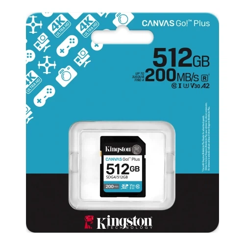 Карта пам'яті SDXC, 512Gb, Kingston Canvas Go! Plus, Сlass10 UHS-I U3 V30, до 200/160 МБ/с (SDG4/512GB) - Фото 3 Карта пам'яті SDXC, 512Gb, Kingston Canvas Go! Plus, Сlass10 UHS-I U3 V30, до 200/160 МБ/с (SDG4/512GB) - изображение 3