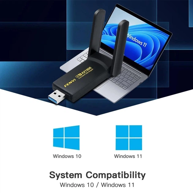 Двохдіапазонний бездротовий мережний Wi-Fi адаптер USB Fenvi FU-AX1800 2.4G/5G Mu-MIMO Black (18838) - зображення 9