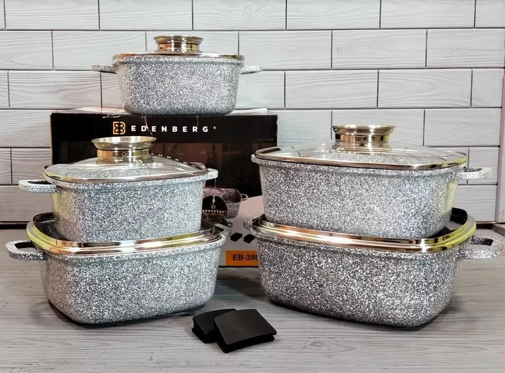 Набор квадратных кастрюль Edenberg EB-3987 12 пр серый мрамор - Фото 8 Набор квадратных кастрюль Edenberg EB-3987 12 пр серый мрамор - изображение 8