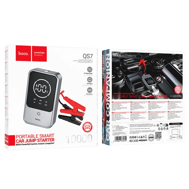 Пуско-зарядное устройство HOCO QS7 Source 800A 12V 10000mAh USB Type-C для аварийного запуска авто (04F2F4E6B47E) - изображение 7