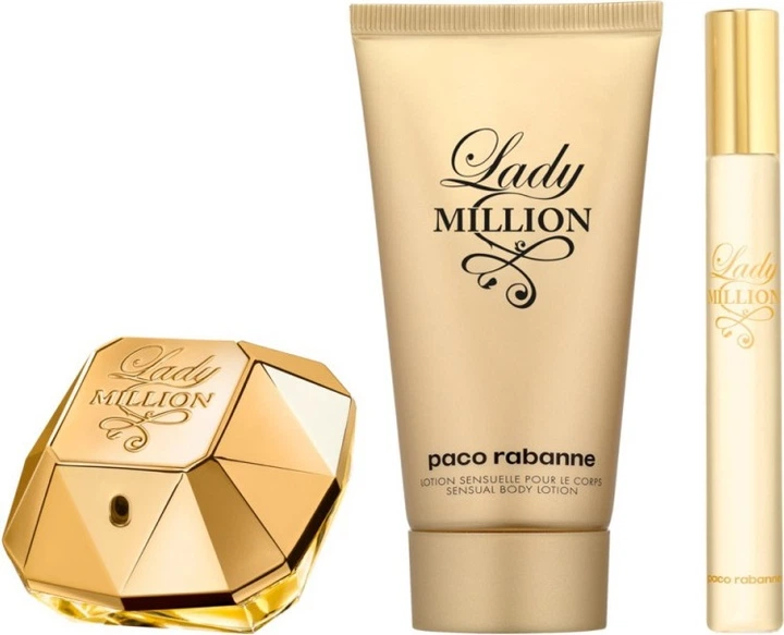 Zestaw damski Paco Rabanne Lady Million Woda perfumowana 50 ml + Miniaturka Woda perfumowana 10 ml + Lotion do ciała 75 ml (3349668623600) - Zdjęcie 2 Zestaw damski Paco Rabanne Lady Million Woda perfumowana 50 ml + Miniaturka Woda perfumowana 10 ml + Lotion do ciała 75 ml (3349668623600) - obraz 2