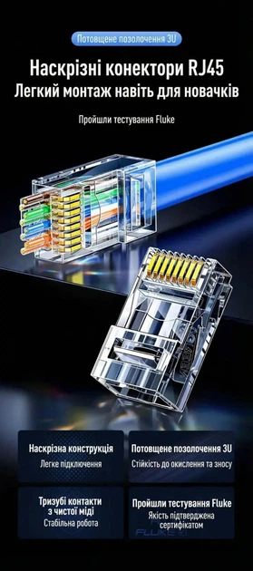 Роз'єм конектор UGREEN Ethernet RJ45 Cat6 наскрізний UTP 10 шт (NW171) - Фото 7 Роз'єм конектор UGREEN Ethernet RJ45 Cat6 наскрізний UTP 10 шт (NW171) - зображення 7