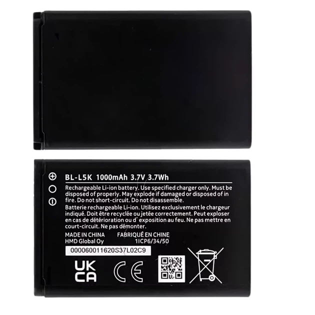 Акумулятор BL-L5K для Nokia 105 Singl Sim 2023 Charcoal, TA-1569 1000 mAh Original PRC - Фото 1 Акумулятор BL-L5K для Nokia 105 Singl Sim 2023 Charcoal, TA-1569 1000 mAh Original PRC - зображення 1