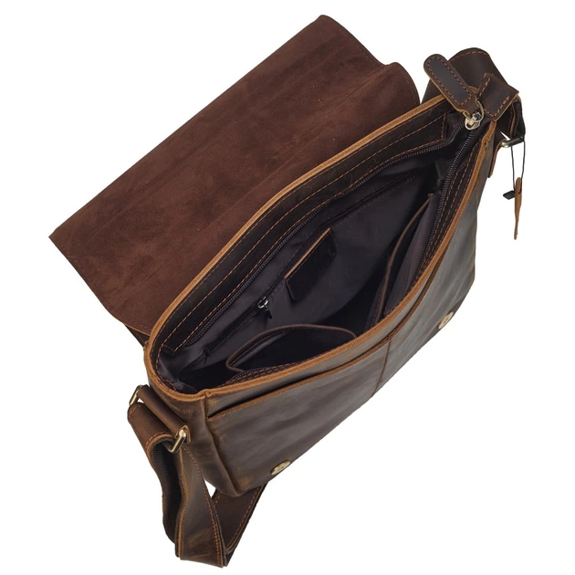 Мужская кожаная сумка через плечо BUFFALO BAGS M6133C коричневая под нубук - Фото 6 Мужская кожаная сумка через плечо BUFFALO BAGS M6133C коричневая под нубук - изображение 6