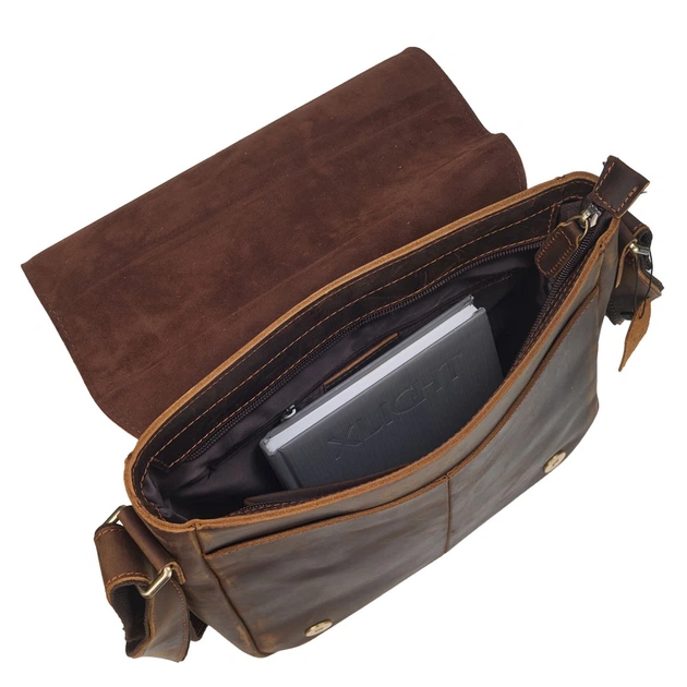 Мужская кожаная сумка через плечо BUFFALO BAGS M6133C коричневая под нубук - Фото 7 Мужская кожаная сумка через плечо BUFFALO BAGS M6133C коричневая под нубук - изображение 7