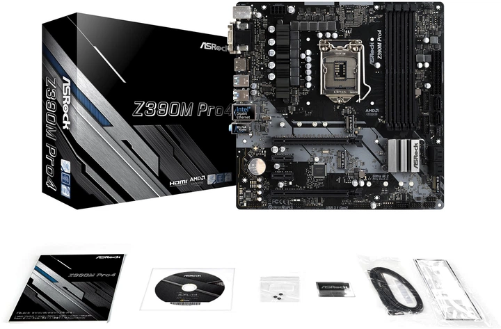 マザーボード ASRock Z390 Pro4 + Intel Core i5-9400F Материнская плата ASRock Z390M Pro4 (s1151, Intel Z390, PCI