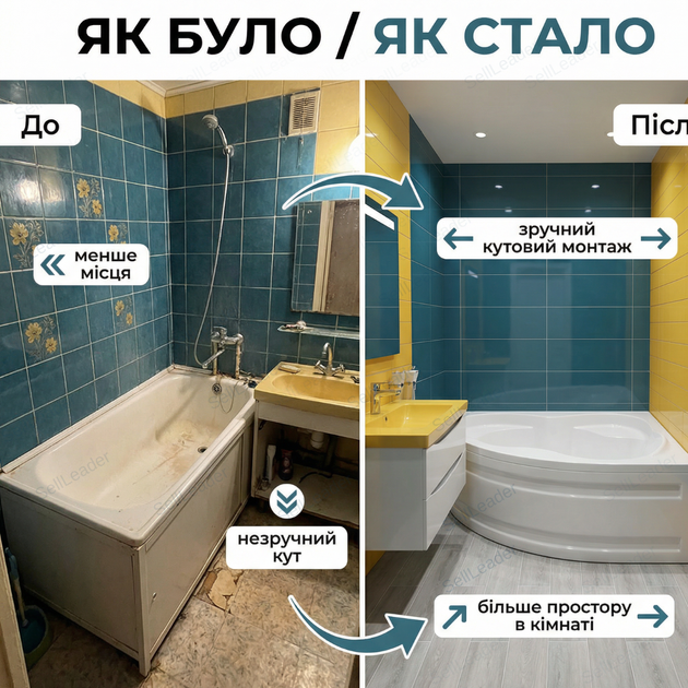 Ванна акрилова Insana Tuanа кутова асиметрична 170×100 см права ноги та передня панель глибина 45см глибока - изображение 4