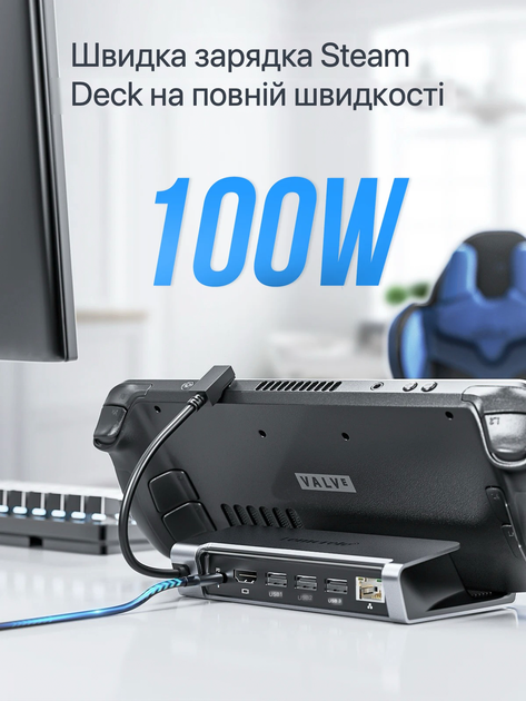 Док-станция 6-в-1 Lemorele для Steam Deck / Steam Deck OLED, HDMI 4K, Gigabit LAN, USB 2.0, зарядка 100W - изображение 10