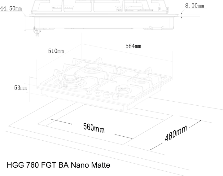 Комплект Духовой шкаф электрический Interline OEG 670 ETN BA Nano Matte + Варочная поверхность газовая Interline HGG 760 FGT BA Nano Matte + Посудомоечная машина Interline DWI 365 P1 TSH BA+ + Вытяжка Interline BLOW S BL A/60/PB - изображение 13