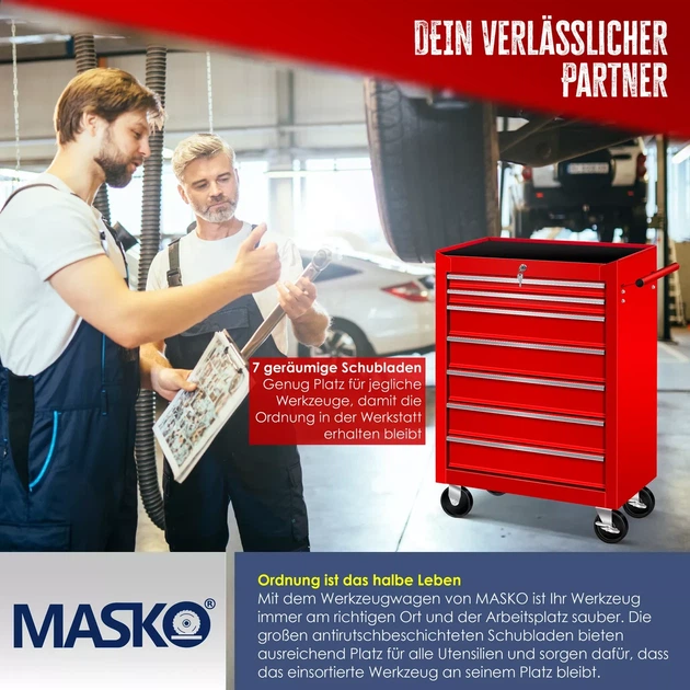 Инструментальная тележка Masko для мастерской 770 x 335 x 690 мм Металлический шкаф (7 ящиков) - Фото 6 Инструментальная тележка Masko для мастерской 770 x 335 x 690 мм Металлический шкаф (7 ящиков) - изображение 6