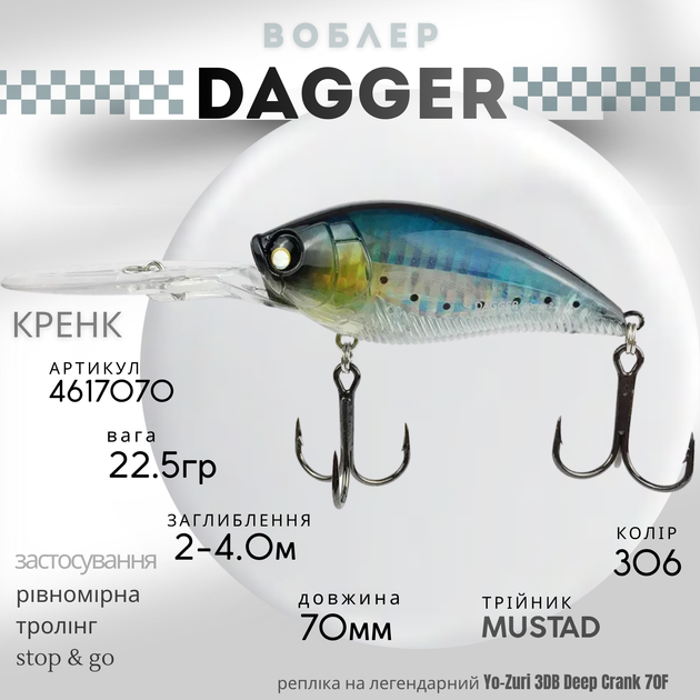 Воблер CONDOR FISHING Dagger 70F 70мм 225г 0-4,0м #306 (4617070_70_306) - Фото 3 Воблер CONDOR FISHING Dagger 70F 70мм 225г 0-4,0м #306 (4617070_70_306) - зображення 3