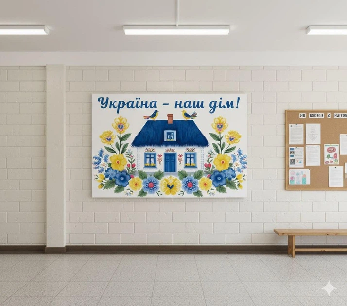 Бумажный плакат с Петриковской росписью "Цветущая Петриковка. Украина - наш дом" 1х1,5 м - изображение 2