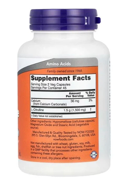 Амінокислота Now Foods L-Citrulline 750 мг 90 капсул - зображення 2