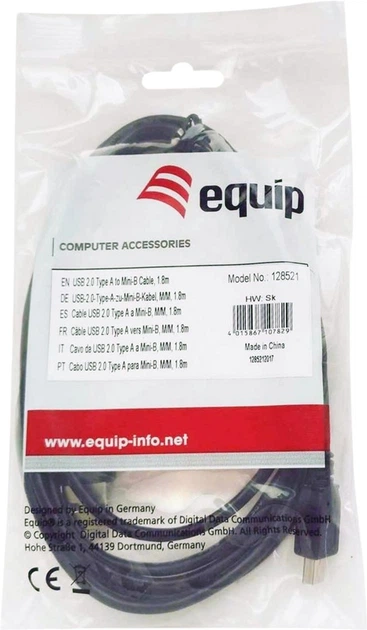 Кабель Equip USB-A Male to mini-USB Male 1.8 м Black (128521) - зображення 2