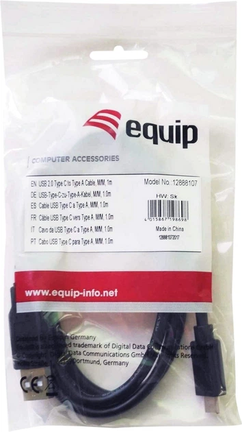 Кабель Equip USB Type-C Male to USB-A Male 1 м Black (12888107) - зображення 2