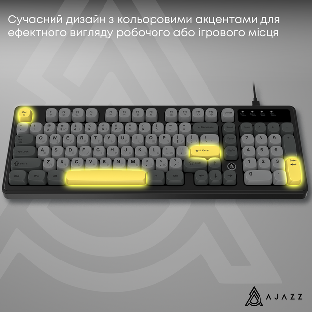 Клавиатура проводная Ajazz AF98 USB Black-Grey-Yellow (AF98-BGY) - изображение 13