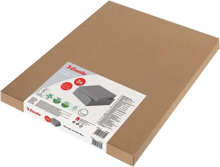 Zestaw pudełek kartonowych do przechowywania Esselte Cardboard 36 x 26.5 x 10 cm 3 szt Szare 628285 (4049793072302) - obraz 2