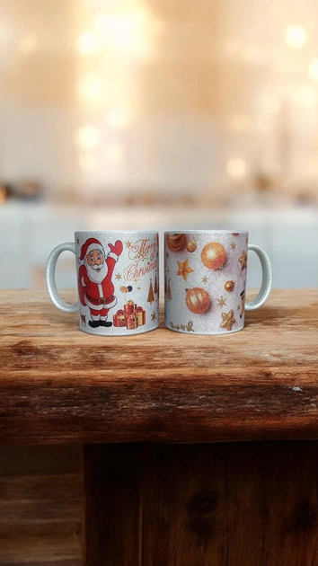 Глітерна керамічна чашка "Щасливого Різдва" (Merry Christmas) 330 мл (11 унцій) Chaban_Souvenir срібна з Санта Клаусом/Святим Миколаєм/Дідом Морозом та побажанням GL_S_NG014 - зображення 4