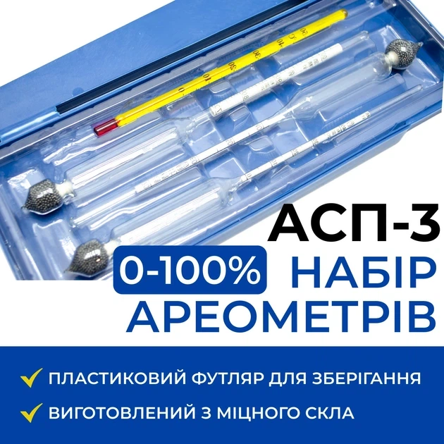 Набор ареометров в пластиковом футляре АСП-3 0-100% ( Артикул: А000031 ) - изображение 2