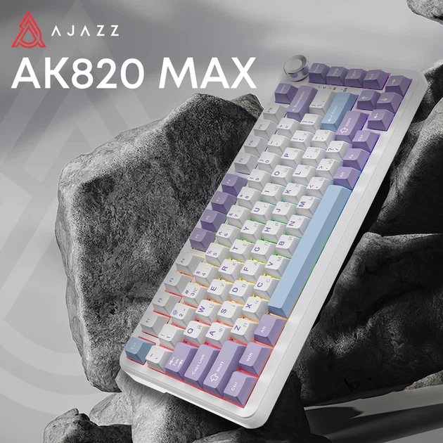 Ігрова дротова механічна клавіатура Ajazz AK820 MAX Magnetic switches-Purple-White-Blue-RGB - Фото 3 Ігрова дротова механічна клавіатура Ajazz AK820 MAX Magnetic switches-Purple-White-Blue-RGB - зображення 3
