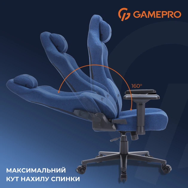 Крісло ігрове GamePro FGC750DB Fabric Dark Blue - зображення 11