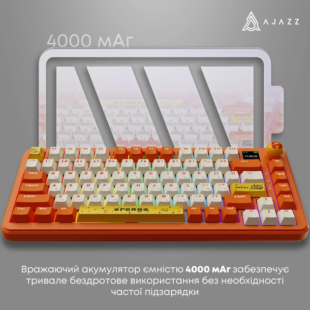 Бездротова механічна клавіатура Ajazz AK820 MAX Avocado Switch Orange-White Theme-RGB--With Screen - зображення 14